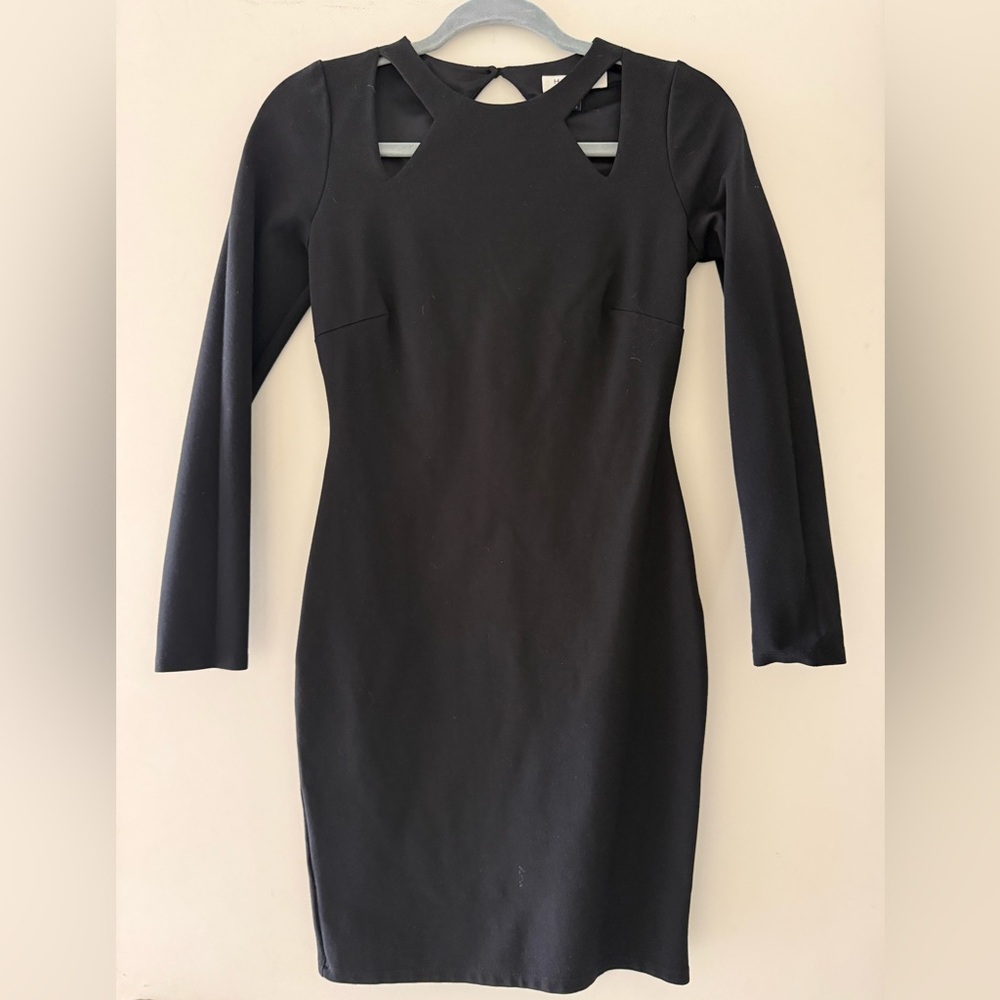 Halston Heritage Bodycon Cut-Out Classic Black Long-Sleeve Dress XS